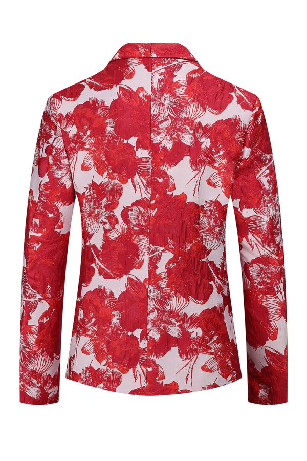 Red Floral Jacquard 2 Piece Men Suits Sale