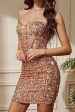 Sparkly Champagne Strapless Corset Sequined Mini Party Dress Hot on Sale