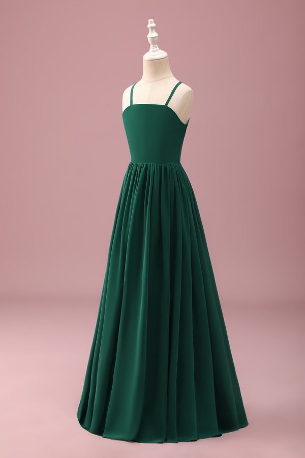 Dark Green A Line Ruched Spaghetti Straps Junior Bridesmaid Dress Sale