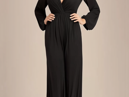 Black V-neck Long Sleeves Chiffon Mother of the Bride Jumpsuits Online now