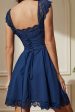 Navy Laced Square Neck A-Line Short Party Dress Fashion