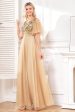 Bat Sleeves A Line Tulle Champagne Formal Dress with Sequins Hot on Sale