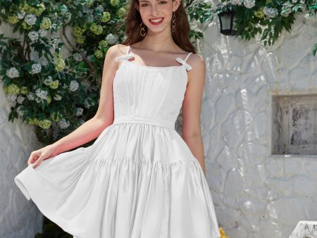 A-Line Spaghetti Straps Cute White Short Graduation Dress Discount