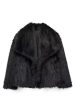 Fluffy Black Turn Lapel Faux Fur Winter Coat For Cheap