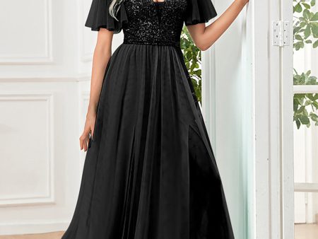 Black A-Line V Neck Long Prom Dress with Sequins For Cheap