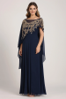 Sparkly Navy Chiffon Mother of Bride Dress with Cape For Sale