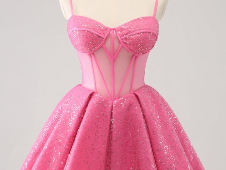 Pink A-Line Spaghetti Straps Corset Cocktail Dress with Sequins Sale