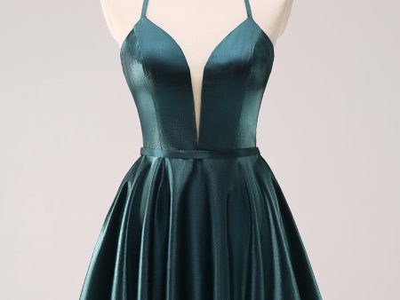 A-Line Peacock Blue Halter Short Homecoming Dress with Lace Up Back on Sale