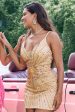 Sparkly Golden Tight Spaghetti Straps Backless Homecoming Dress with Sequins Discount