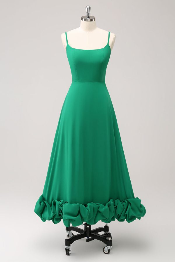 Elegant Green A Line Spaghetti Straps Bridesmaid Dress Cheap