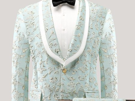 Mint Jacquard Shawl Lapel 2 Piece One Button Men s Suits Online Sale