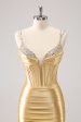 Golden Spaghetti Straps Bodycon Homecoming Dress with Sequins Cheap