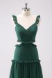 Dark Green A-Line Hollow Out Ruffled Long Bridesmaid Dress Fashion