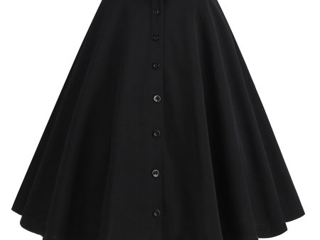 Black Button Front A Line Casual Midi Skirt Discount