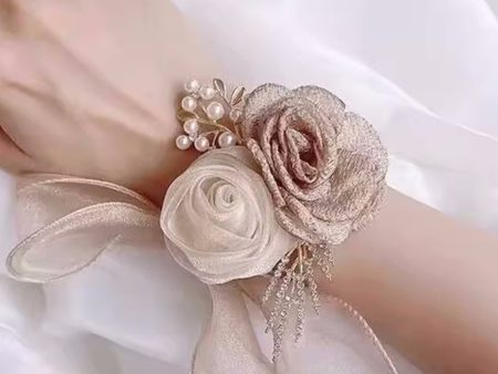 Champagne Pearl Prom Wrist Corsage for Wedding Supply