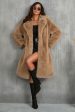 Camel  Notched Lapel Long Faux Fur Long Shaggy Women Coat Discount