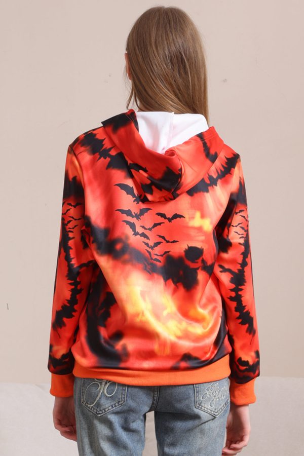 Spooky Orange Skeleton Print Hooded Family Sweatshirts Cheap