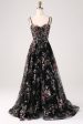 Black A-Line Flower Sequins Long Corset Prom Dress For Sale