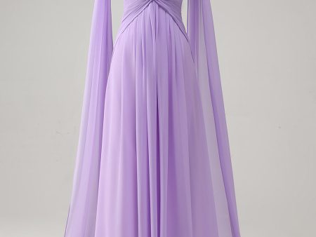 Elegant Lilac Chiffon A-Line Gown with Flowing Cape Sleeves on Sale