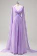 Elegant Lilac Chiffon A-Line Gown with Flowing Cape Sleeves on Sale