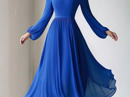 Royal Blue A Line Long Sleeve Round Neck Mother of the Bride Dress Supply