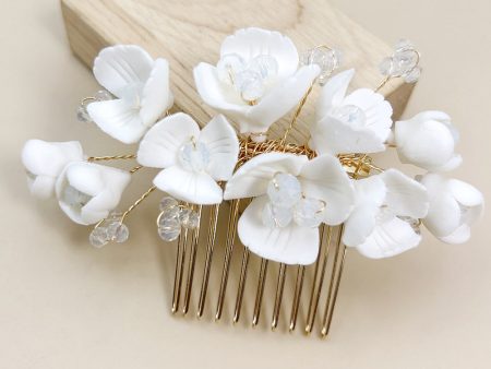 White Ceramic Flower Plate Hair Makeup Bridal Hair Comb Supply