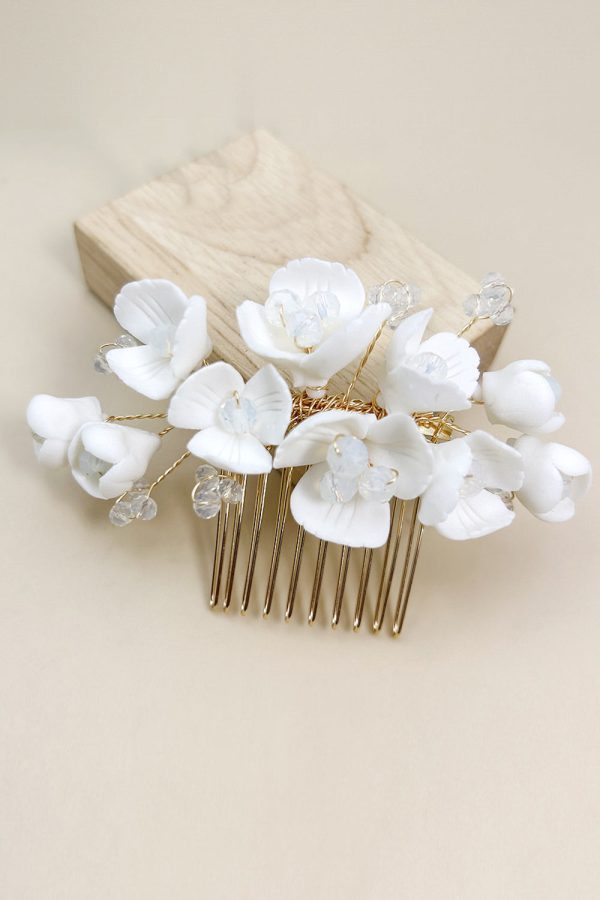 White Ceramic Flower Plate Hair Makeup Bridal Hair Comb Supply