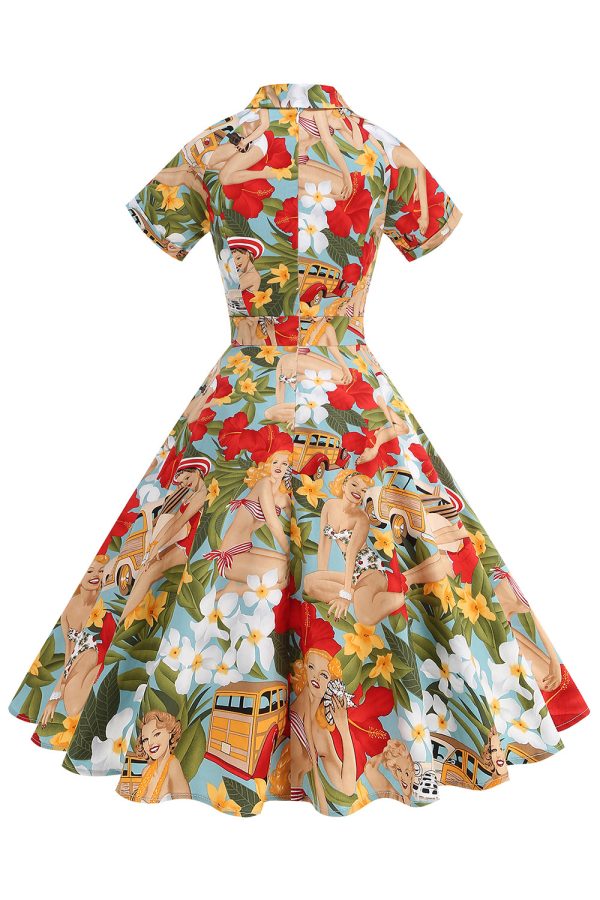 Flower A Line Printed Vintage 1950s Dress Discount