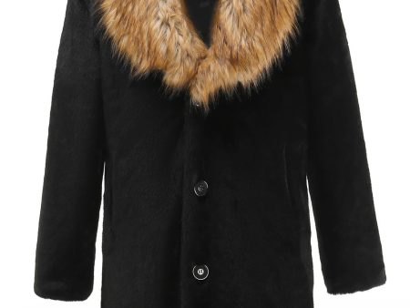 Black Men s Luxury Faux Fur Long Sleeves Long Winter Outwear Online