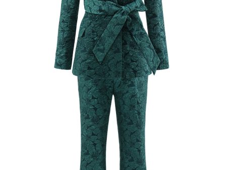 Dark Green 2 Piece 3D Flowers Women s Formal Suits with Belt For Cheap