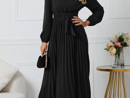 Black A-Line Wrap Long Sleeves Long Party Dress Online now