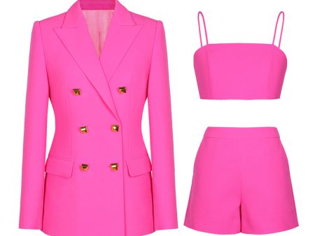 Fuchsia 3 Piece Double Breasted Women Prom Suits Fashion