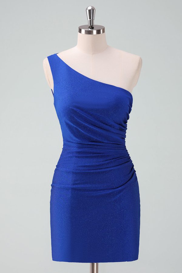 Royal Blue One Shoulder Bodycon Ruched Short Homecoming Dress Fashion