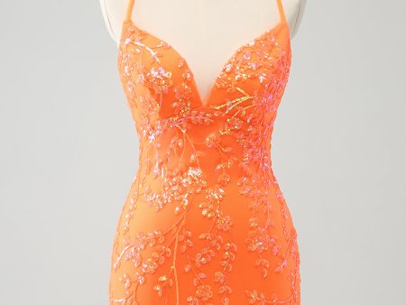 Sparkly Orange Lace-Up Back Tight Short Homecoming Dress with Sequins Online Hot Sale