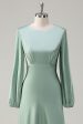 A Line Round Neck Long Sleeves Sage Bridesmaid Dress Online now