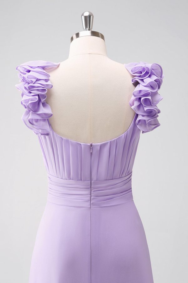 Lilac Chiffon A-Line Ruched Bridesmaid Dress with Ruffles Supply