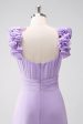 Lilac Chiffon A-Line Ruched Bridesmaid Dress with Ruffles Supply