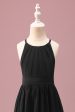 Black Round Neck A Line High Low Junior Bridesmaid Dress with Belt Online now