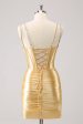 Golden Spaghetti Straps Bodycon Homecoming Dress with Sequins Cheap