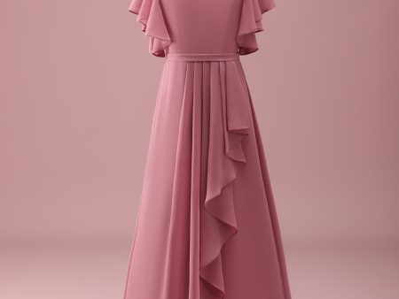 Desert Rose Chiffon Batwing Sleeves A Line Ruffled Junior Bridesmaid Dress Online Sale