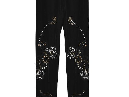 BEBAROQUE PRISCILLA Black Velvet Embroidered Leggings Online Hot Sale