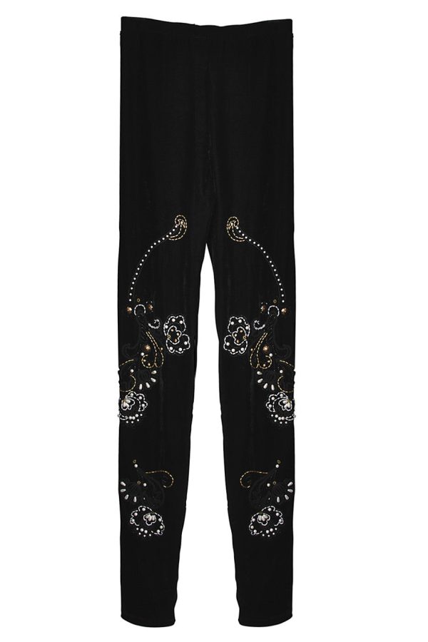 BEBAROQUE PRISCILLA Black Velvet Embroidered Leggings Online Hot Sale