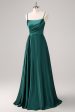 Dark Green A-Line Spaghetti Straps Satin Ruched Long Bridesmaid Dress Supply