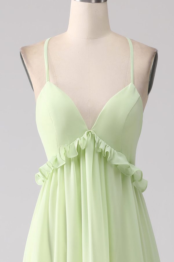 Ruffles A Line Green Bridesmaid Dress with Lace-up Back on Sale