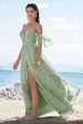 Dusty Sage A-Line Off Shoulder Print Long Bridesmaid Dress with Slit Supply