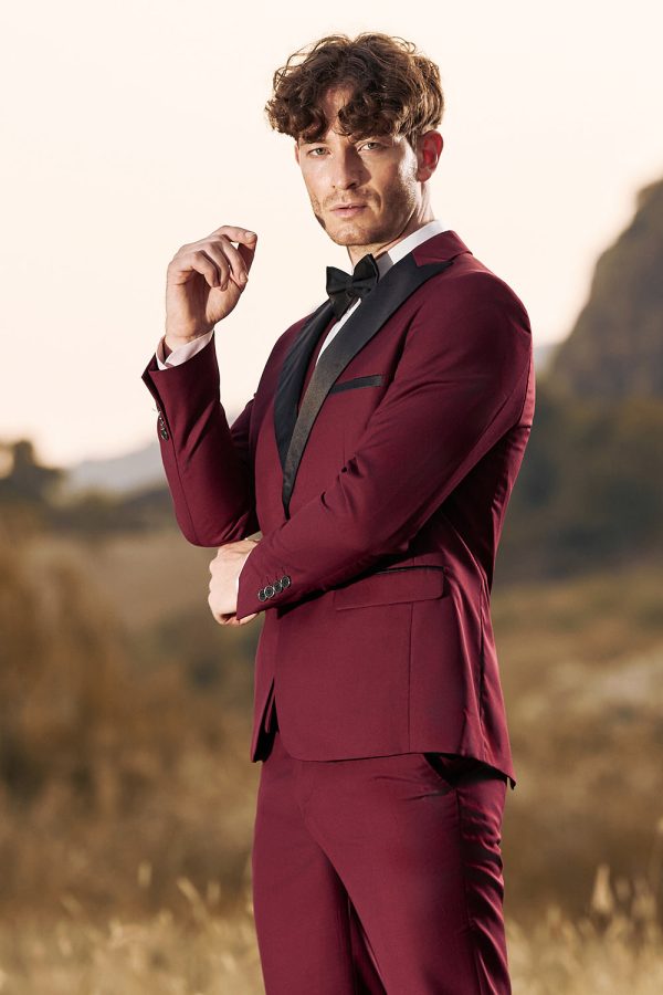 3 Pieces Peak Lapel Burgundy Men s Prom Suits Online now