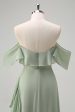 Light Green Mermaid Off the Shoulder Ruffled Bridesmaid Dress with Slit Supply