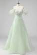 A Line Light Green Off The Shoulder Sequins Wedding Guest Dress Online now