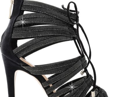 CECCONELLO ALESIA Silver Black Cord Heeled Sandals Hot on Sale