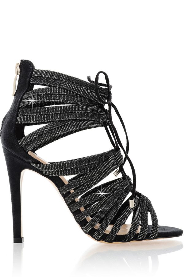 CECCONELLO ALESIA Silver Black Cord Heeled Sandals Hot on Sale